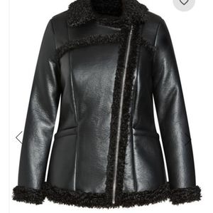 Evans Black FauxLeather Aviator Jacket